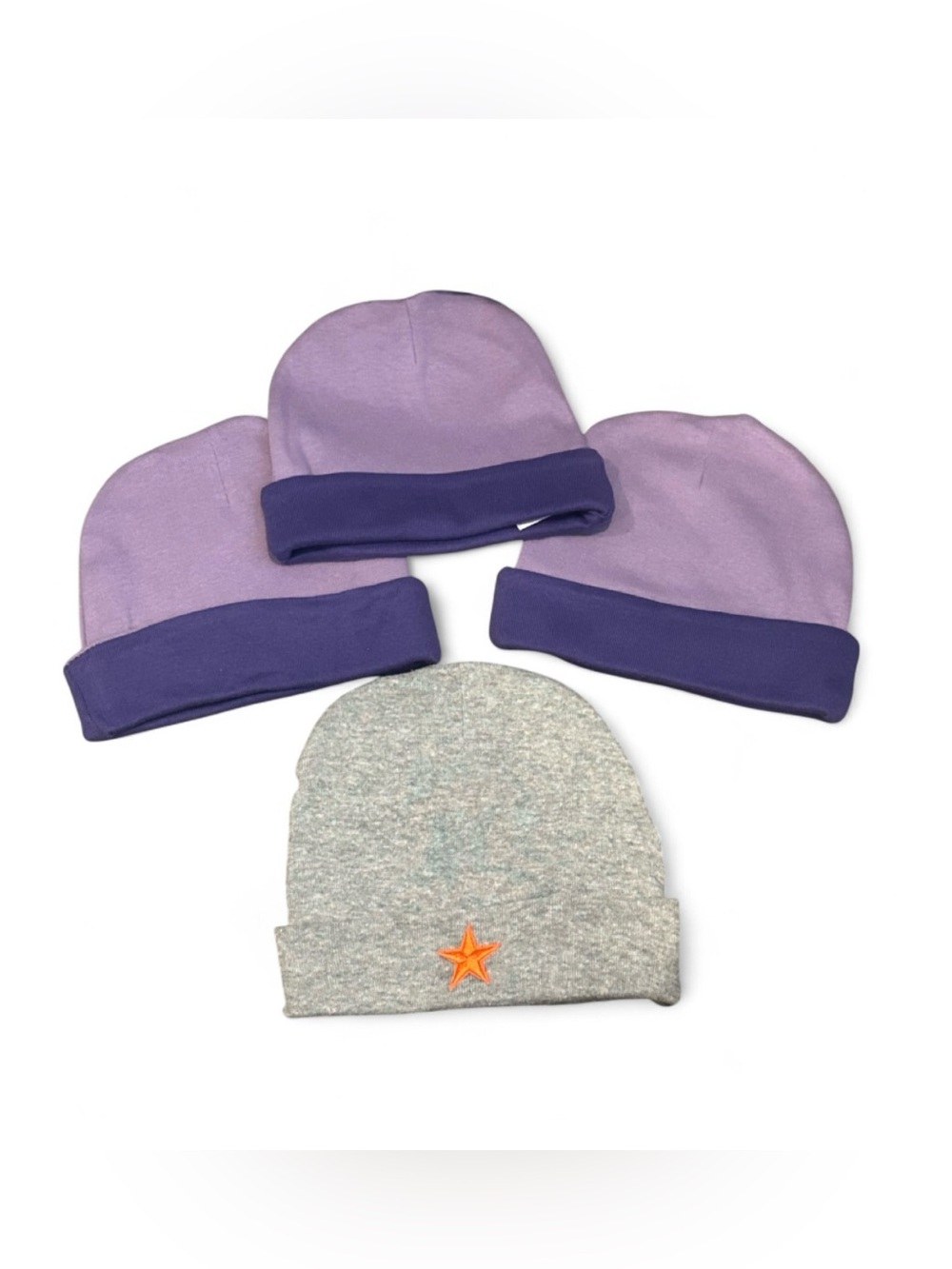 Infant Rib Cap Beanie Hat Bundle - Purple and Gray